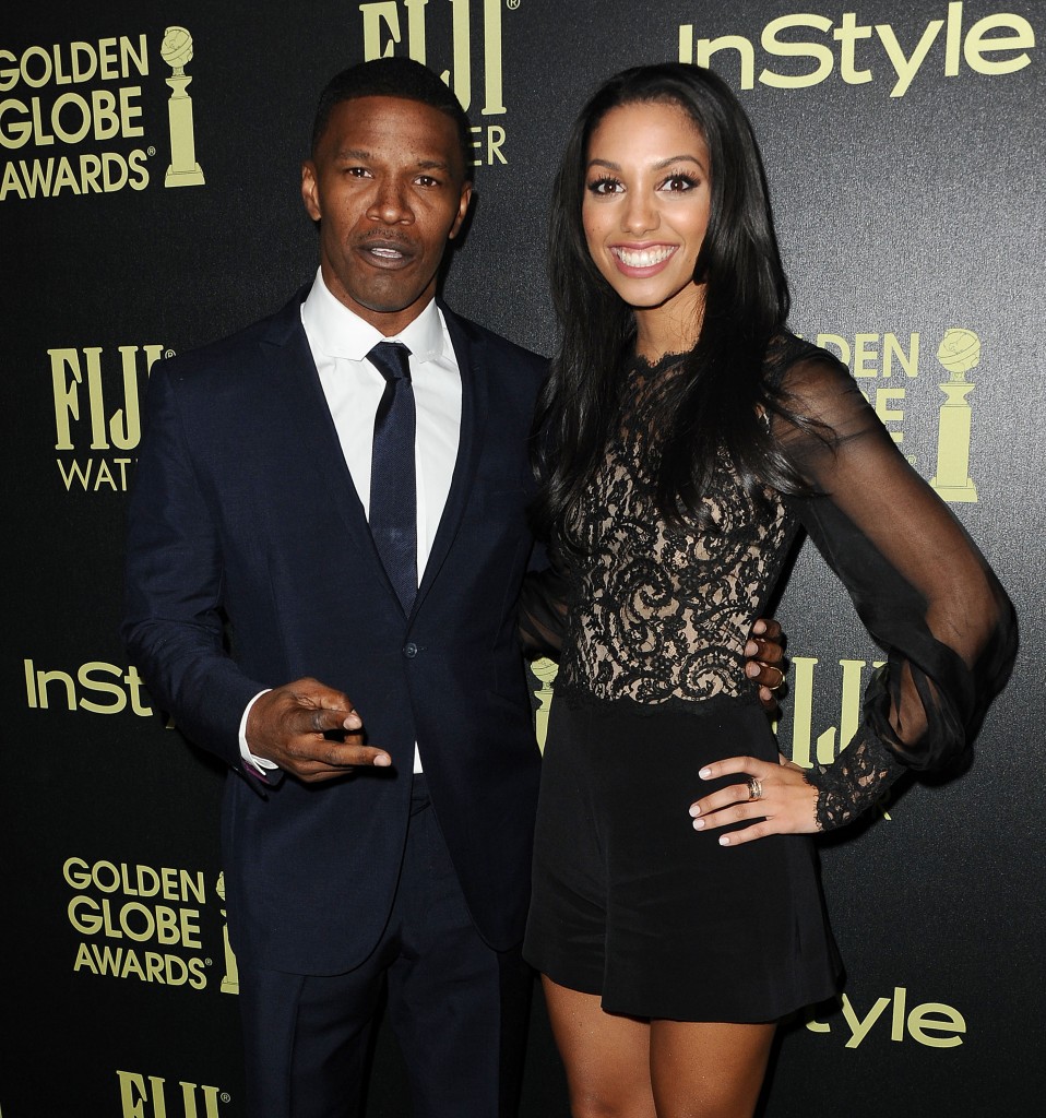 WEST HOLLYWOOD, CA - NOVEMBER 17:  Actor Jamie Foxx and daughter Corinne Foxx attend the Hollywood Foreign Press Association and InStyle's celebration of the 2016 Golden Globe award season at Ysabel on November 17, 2015 in West Hollywood, California.  (Photo by Jason LaVeris/FilmMagic)
